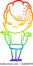 Regenbogen-Farbverlauf-Linie Zeichnung einer süßen Cartoon-Mädchen mit Hairschnitt