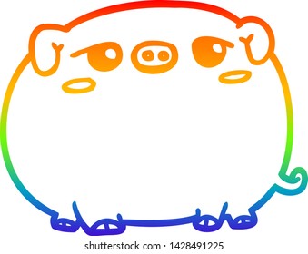 rainbow gradient line drawing of a cute cartoon pig