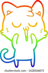 rainbow gradient line drawing of a cute cartoon cat