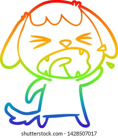 rainbow gradient line drawing of a cute cartoon dog barking