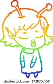 dibujo de una linea de gradiente arco iris de una tira cómica de una chica alienígena adorable