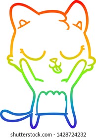 rainbow gradient line drawing of a cute cartoon cat