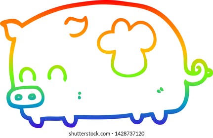 dibujo de una linea de gradiente de arco iris de un lindo cerdo de dibujos animados