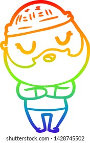 rainbow gradient line drawing of a cute cartoon man with beard