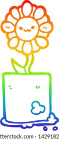 rainbow gradient line drawing of a cute cartoon flower