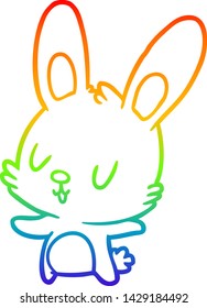 rainbow gradient line drawing of a cute rabbit