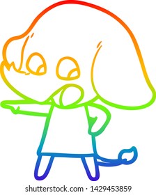 rainbow gradient line drawing of a cute cartoon elephant