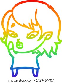 rainbow gradient line drawing of a cute cartoon vampire girl