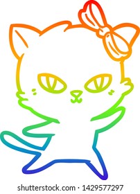 rainbow gradient line drawing of a cute cartoon cat