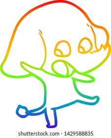 dibujo de una linea de gradiente arco iris de un tierno elefante de dibujos animados