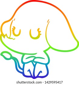 rainbow gradient line drawing of a cute cartoon elephant