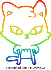 dibujo de una linea de gradiente de arco iris de un lindo gato de dibujos animados
