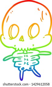 rainbow gradient line drawing of a cute cartoon skeleton