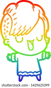 Regenbogen-Farbverlauf-Linie Zeichnung einer süßen Cartoon-Mädchen mit Hairschnitt