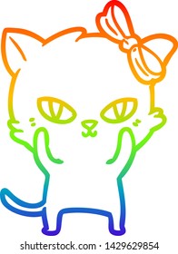 dibujo de una linea de gradiente de arco iris de un lindo gato de dibujos animados