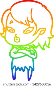 dibujo de una linea de gradiente de arco iris de una linda chica vampiro caricaturista