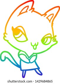 rainbow gradient line drawing of a cute female cat