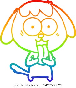 rainbow gradient line drawing of a cute cartoon dog