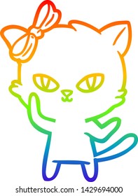 rainbow gradient line drawing of a cute cartoon cat