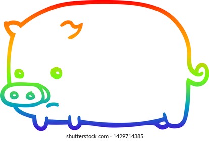 dibujo de una linea de gradiente de arco iris de un lindo cerdo de dibujos animados