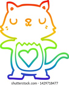 rainbow gradient line drawing of a cute cartoon cat