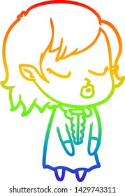rainbow gradient line drawing of a cute cartoon vampire girl