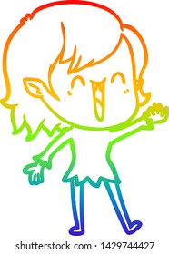 rainbow gradient line drawing of a cute cartoon happy vampire girl