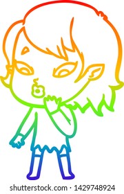 rainbow gradient line drawing of a cute cartoon vampire girl