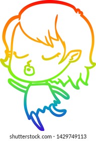 rainbow gradient line drawing of a cute cartoon vampire girl