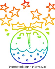 Regenbogen-Farbverlauf-Zeichnung einer süßen Cartoon fröhliche Weihnachtspudding
