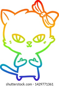 rainbow gradient line drawing of a cute cartoon cat