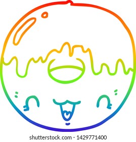 rainbow gradient line drawing of a cute cartoon donut