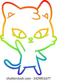 rainbow gradient line drawing of a cute cartoon cat