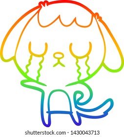 rainbow gradient line drawing of a cute cartoon dog crying