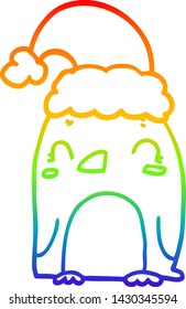 rainbow gradient line drawing of a cute christmas penguin