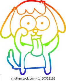 rainbow gradient line drawing of a cute cartoon dog