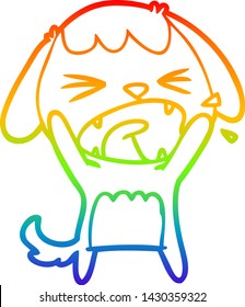 rainbow gradient line drawing of a cute cartoon dog barking