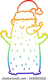 rainbow gradient line drawing of a cute cartoon christmas bear