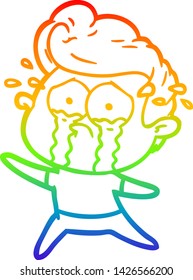 rainbow gradient line drawing of a dancing crying man