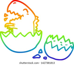 rainbow gradient line drawing of a dinosaur hatching from egg