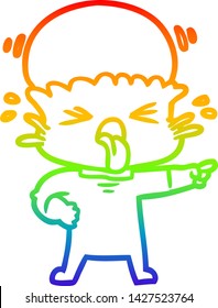 rainbow gradient line drawing of a disgusted cartoon alien