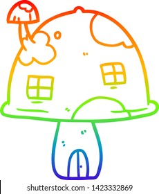 rainbow gradient line drawing of a fairy mushroom house