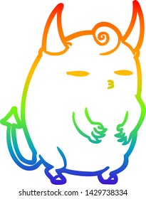 rainbow gradient line drawing of a fat little halloween devil