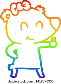 rainbow gradient line drawing of a female bear cartoon