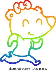rainbow gradient line drawing of a female bear jogging