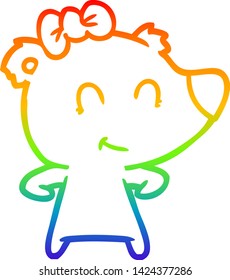 rainbow gradient line drawing of a female bear cartoon