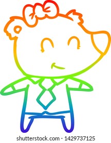 rainbow gradient line drawing of a female bear in work clothes