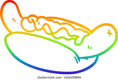 rainbow gradient line drawing of a fresh tasty hot dog