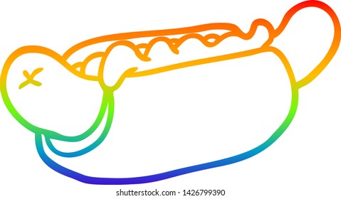 rainbow gradient line drawing of a fresh tasty hot dog