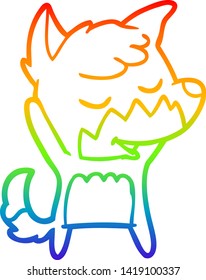 rainbow gradient line drawing of a friendly cartoon fox